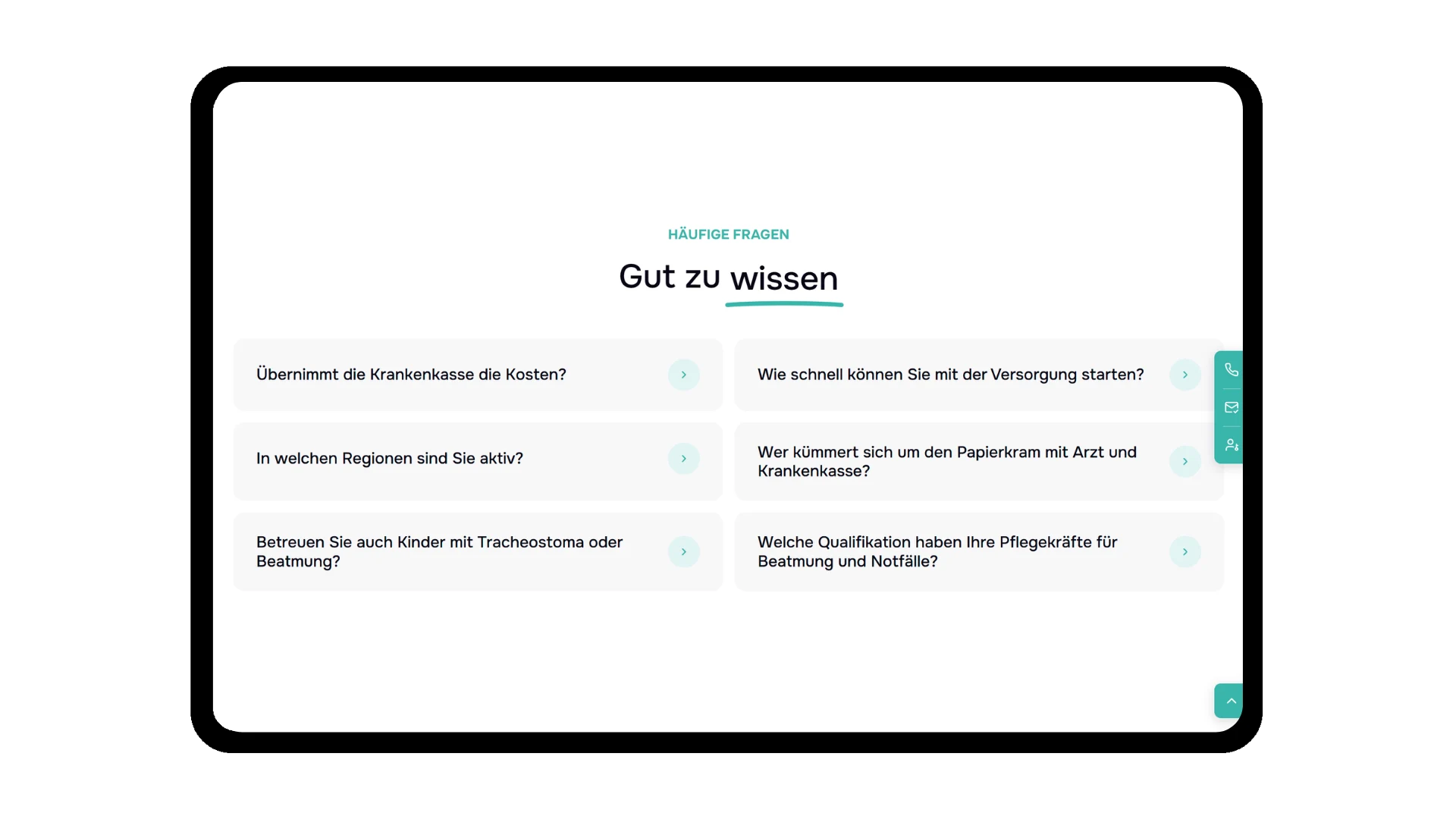 FAQ-Bereich von Belamed Intensivpflege