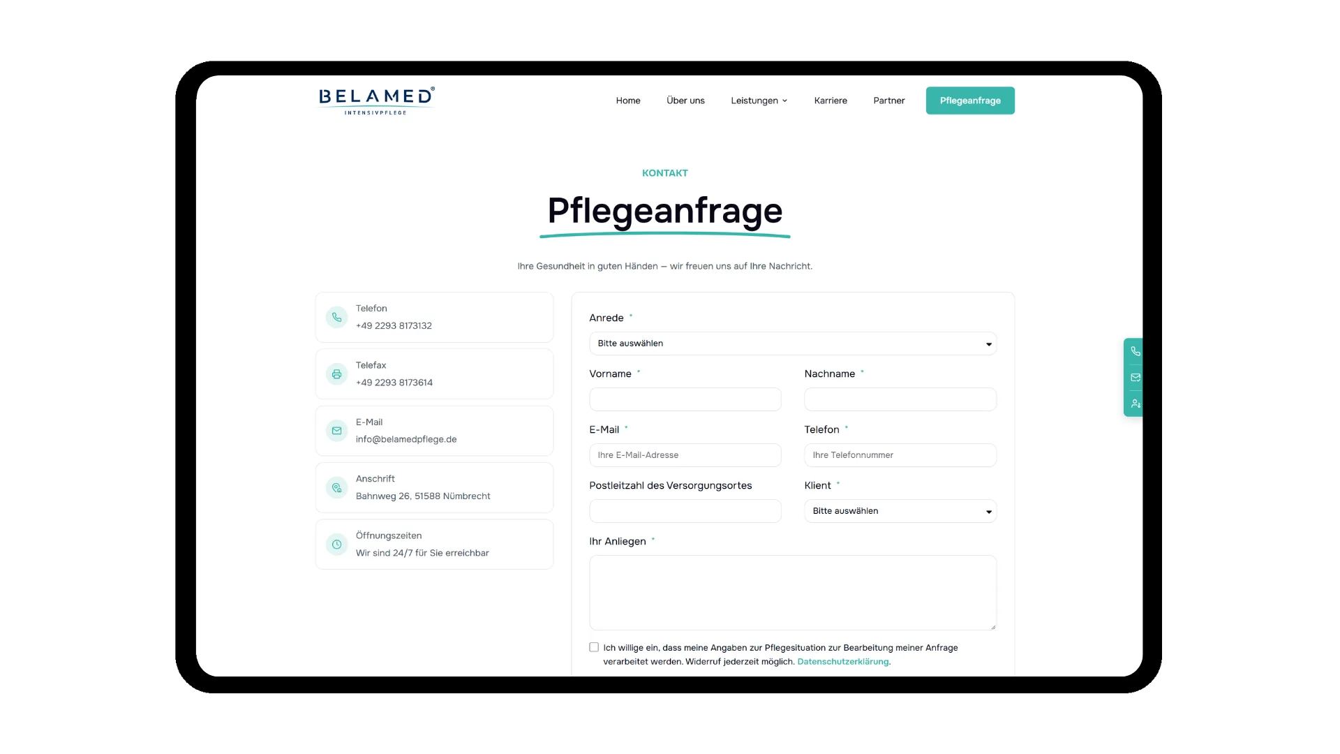 Pflegeanfrage von Belamed Intensivpflege