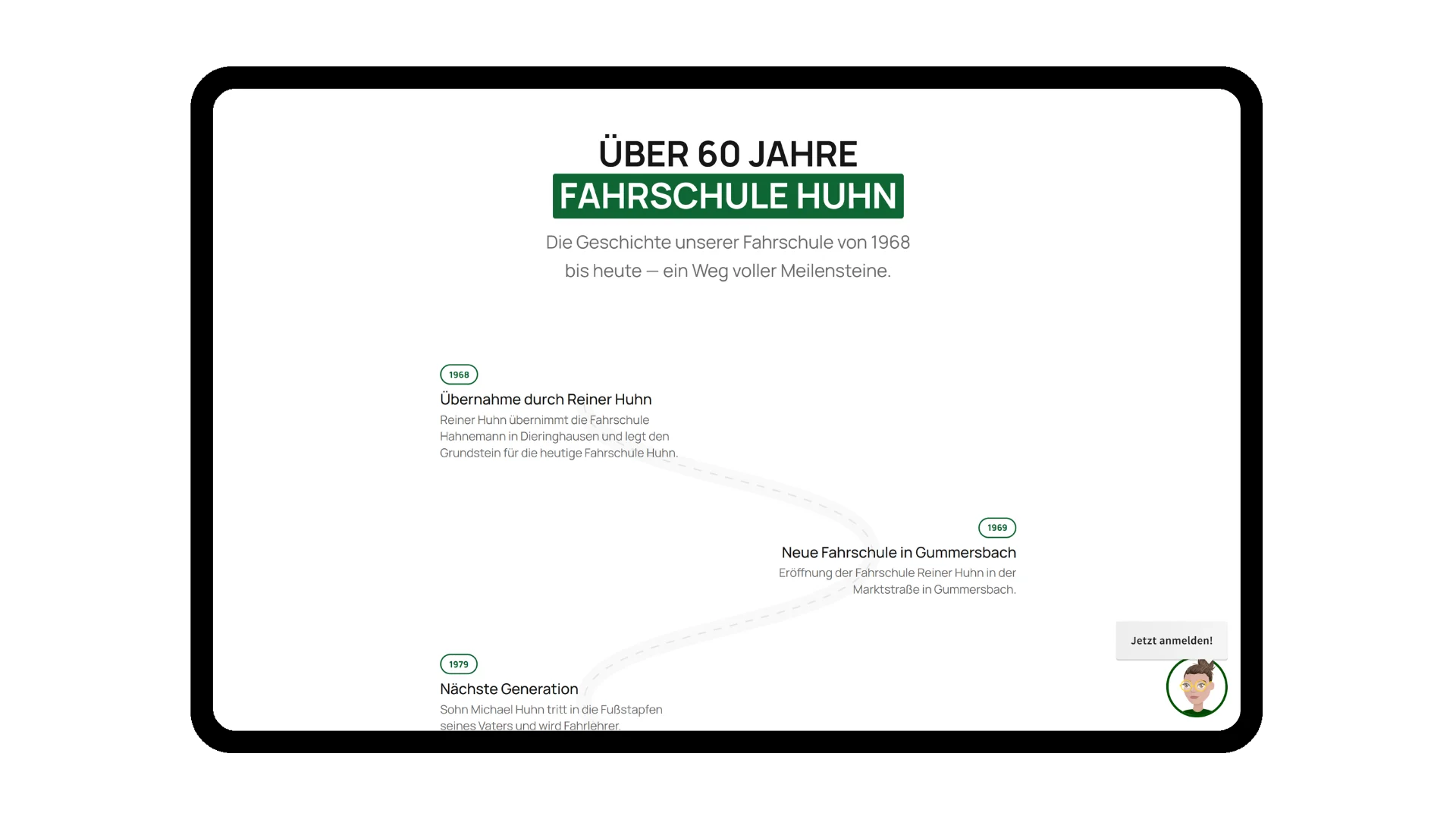 Zeitleiste der Fahrschule Huhn von 1968 bis heute