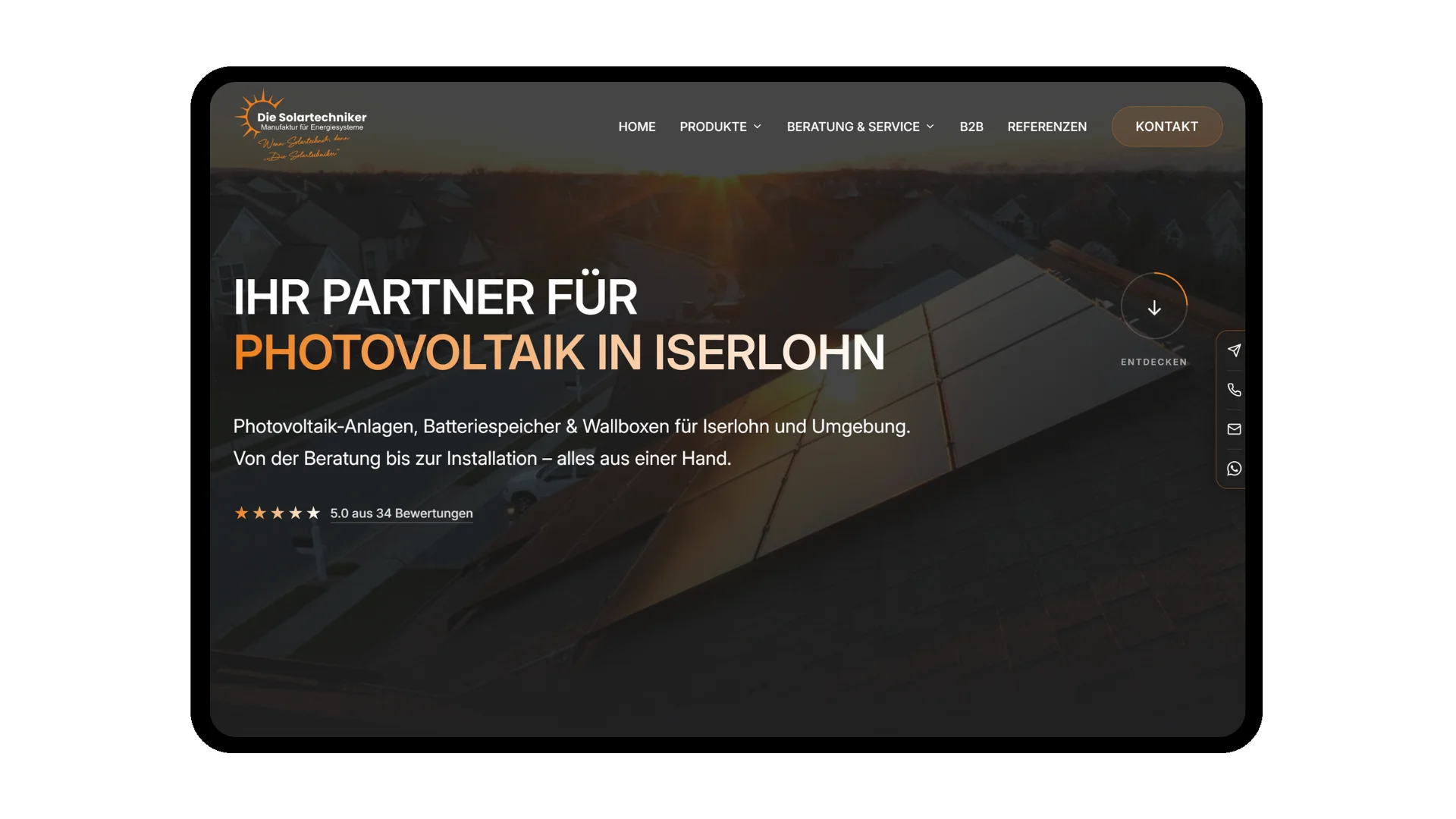 Startseite der Solartechniker mit Video